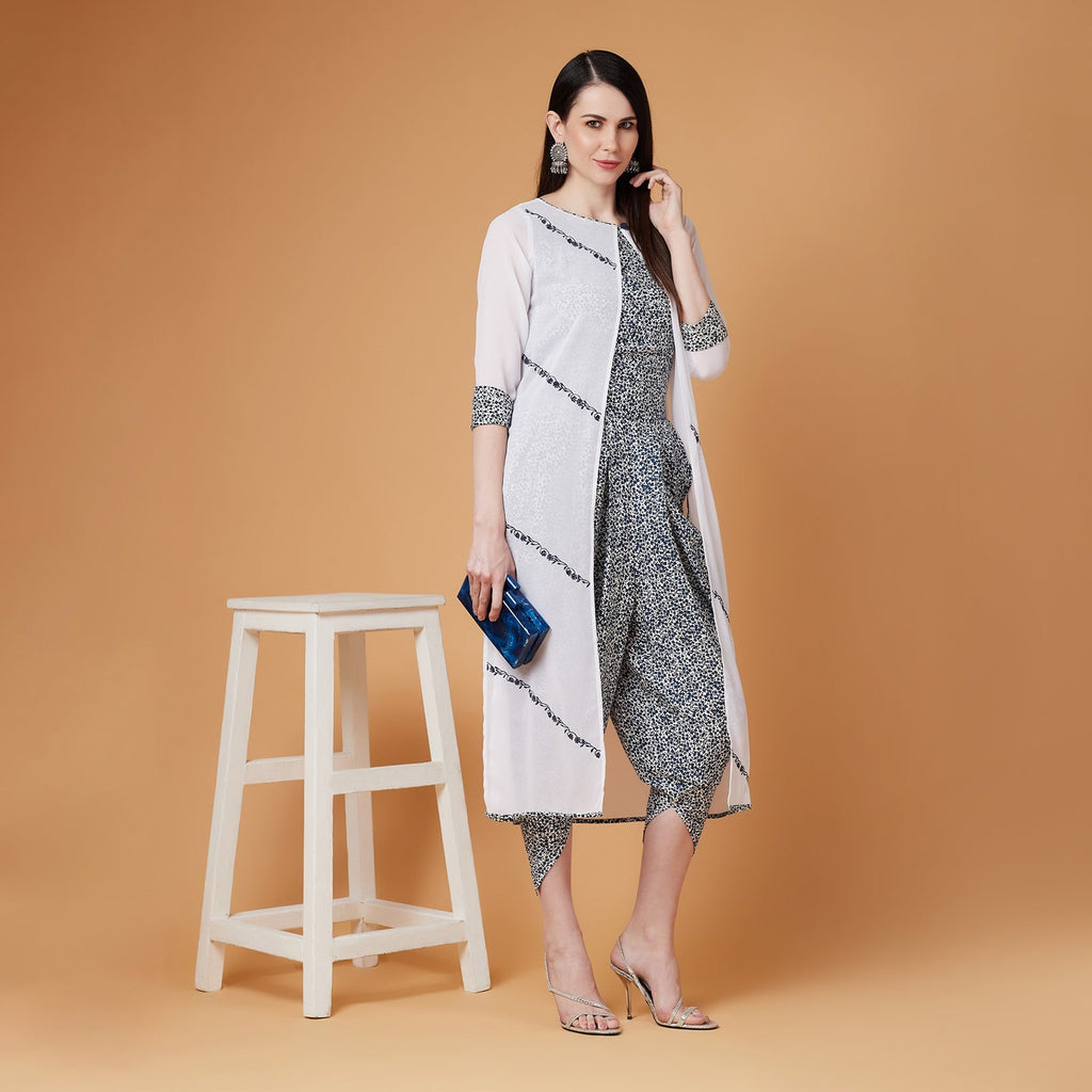 Stradda Womens Embroidered Shrug With Printed Jumpsuit