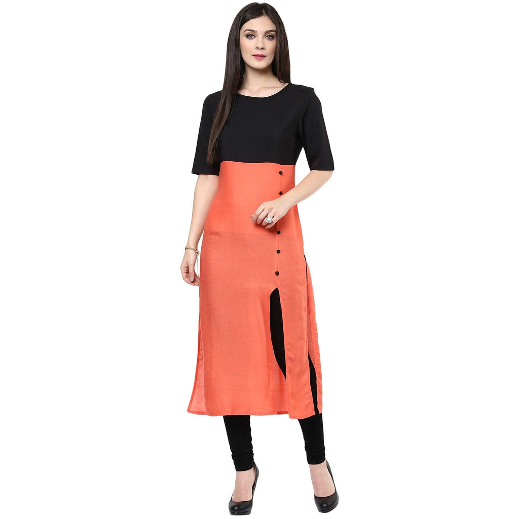 Stradda Womens Coral Buttoned Kurti