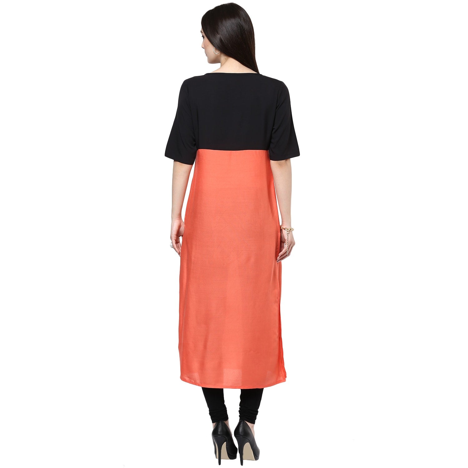 Stradda Womens Coral Buttoned Kurti