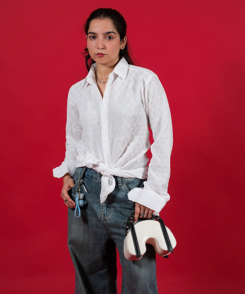 Popcorn Textured - White - Regular Fit Shirt