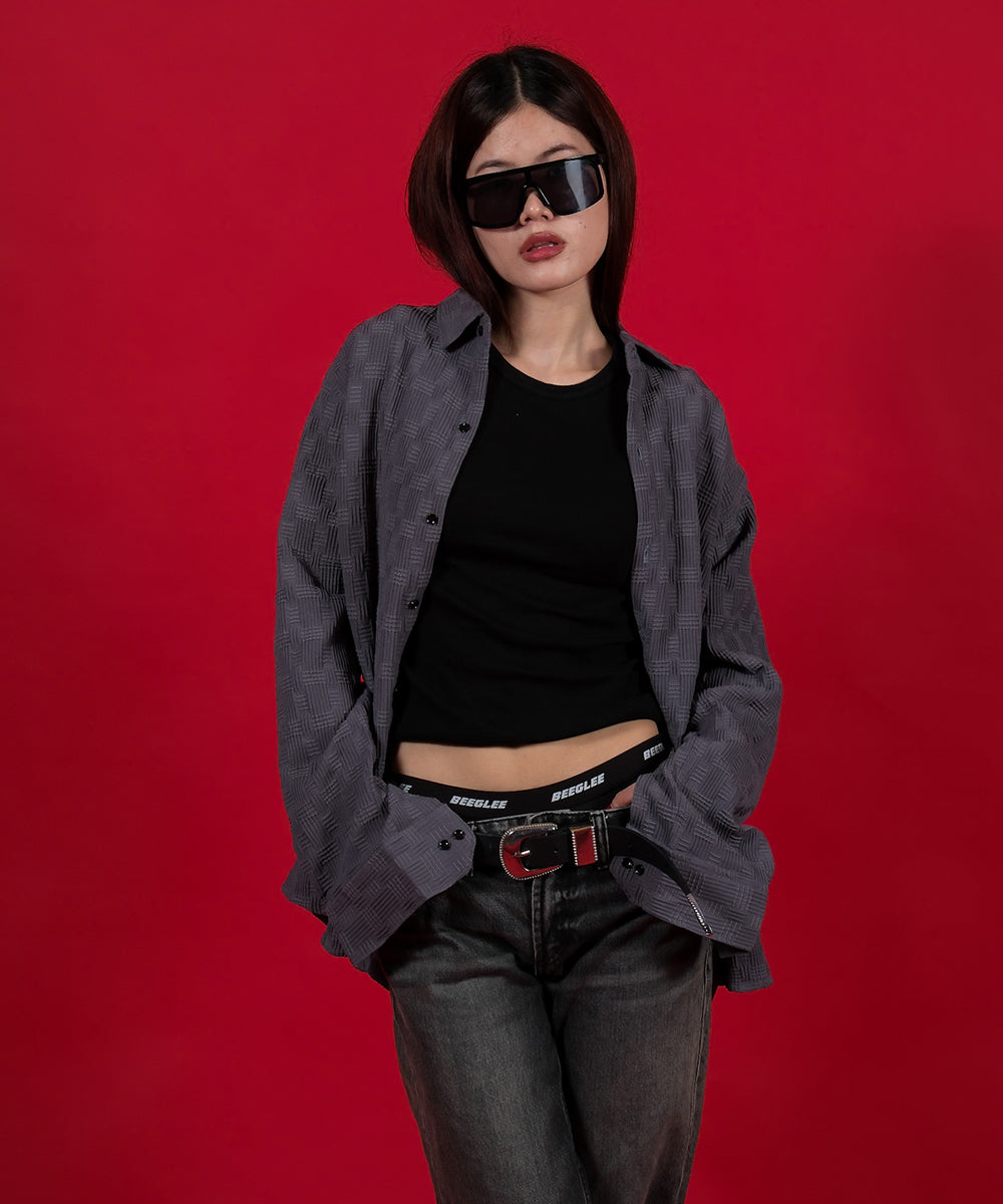 Popcorn Textured Dark Grey Regular Fit Shirt