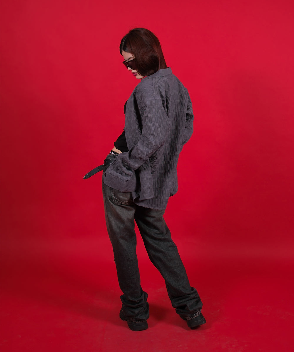 Popcorn Textured Dark Grey Regular Fit Shirt