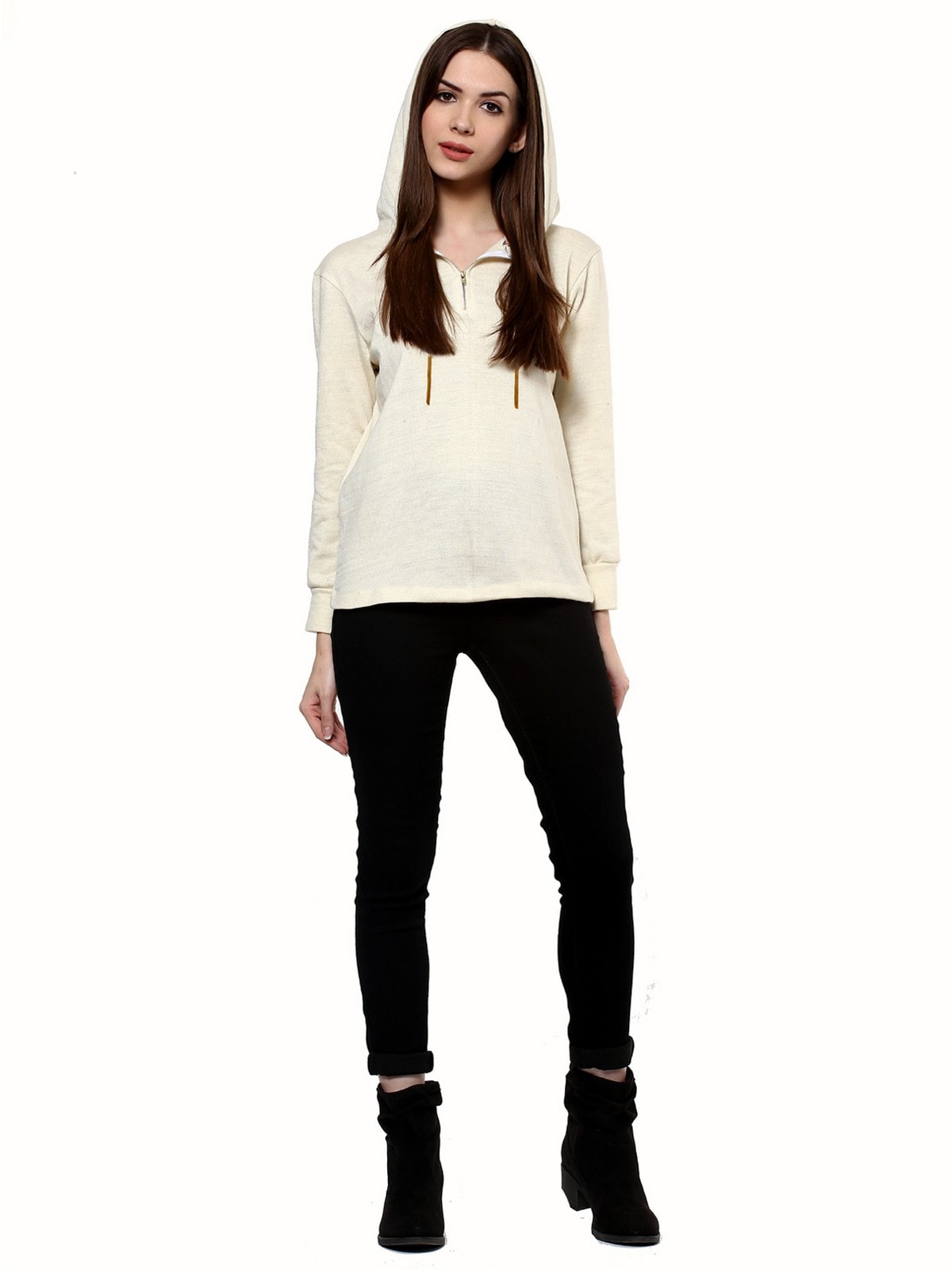 Stradda Womens Solid Hooded Sweatshirts With Zipper 2