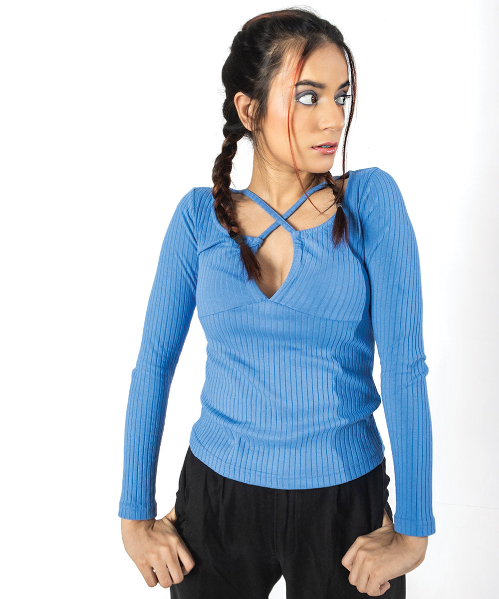Ribbed Jersey Top - Blue
