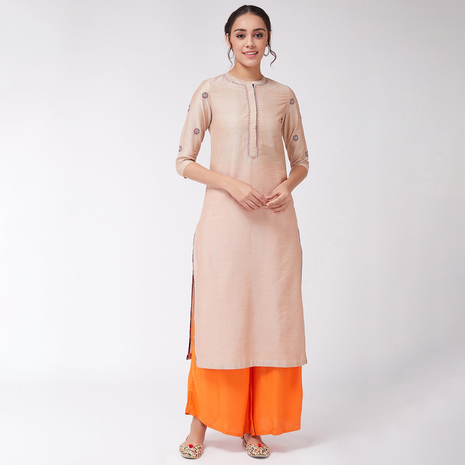 Embroidered Straight Fit Pastel Semi Festive Kurta