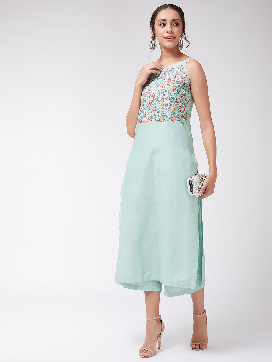 Embroidered Pastel Sleeveless Semi Festive Kurta