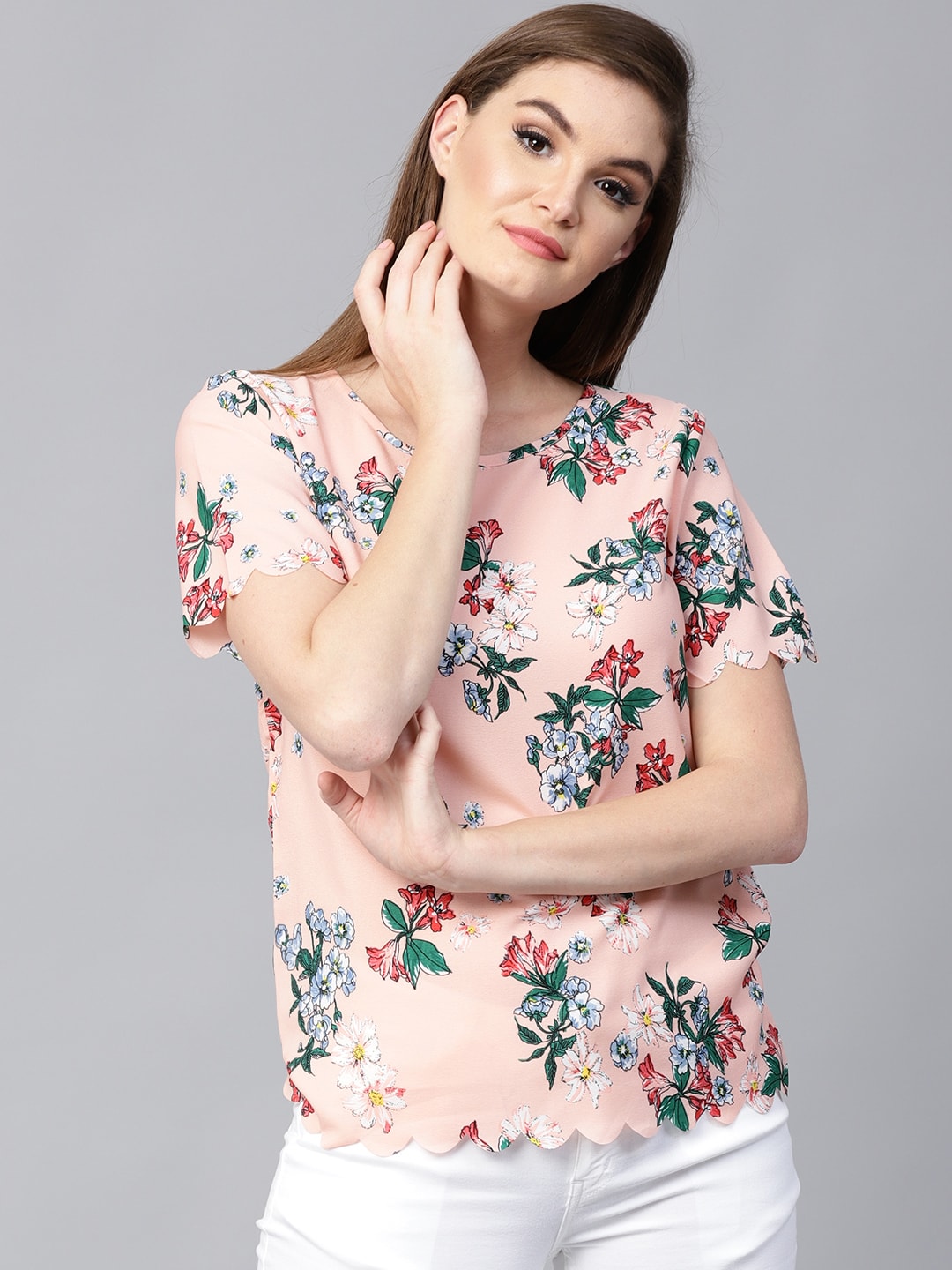 Stradda Womens Floral Scalloped Top 2