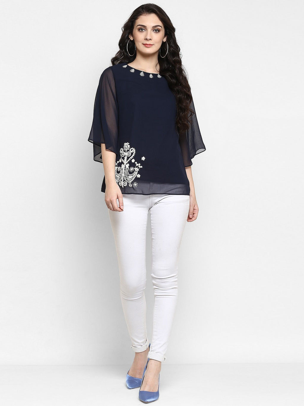 Stradda Womens Embroidered Sheer Top