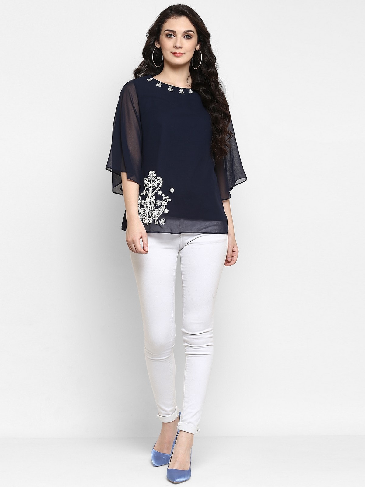 Stradda Womens Embroidered Sheer Top