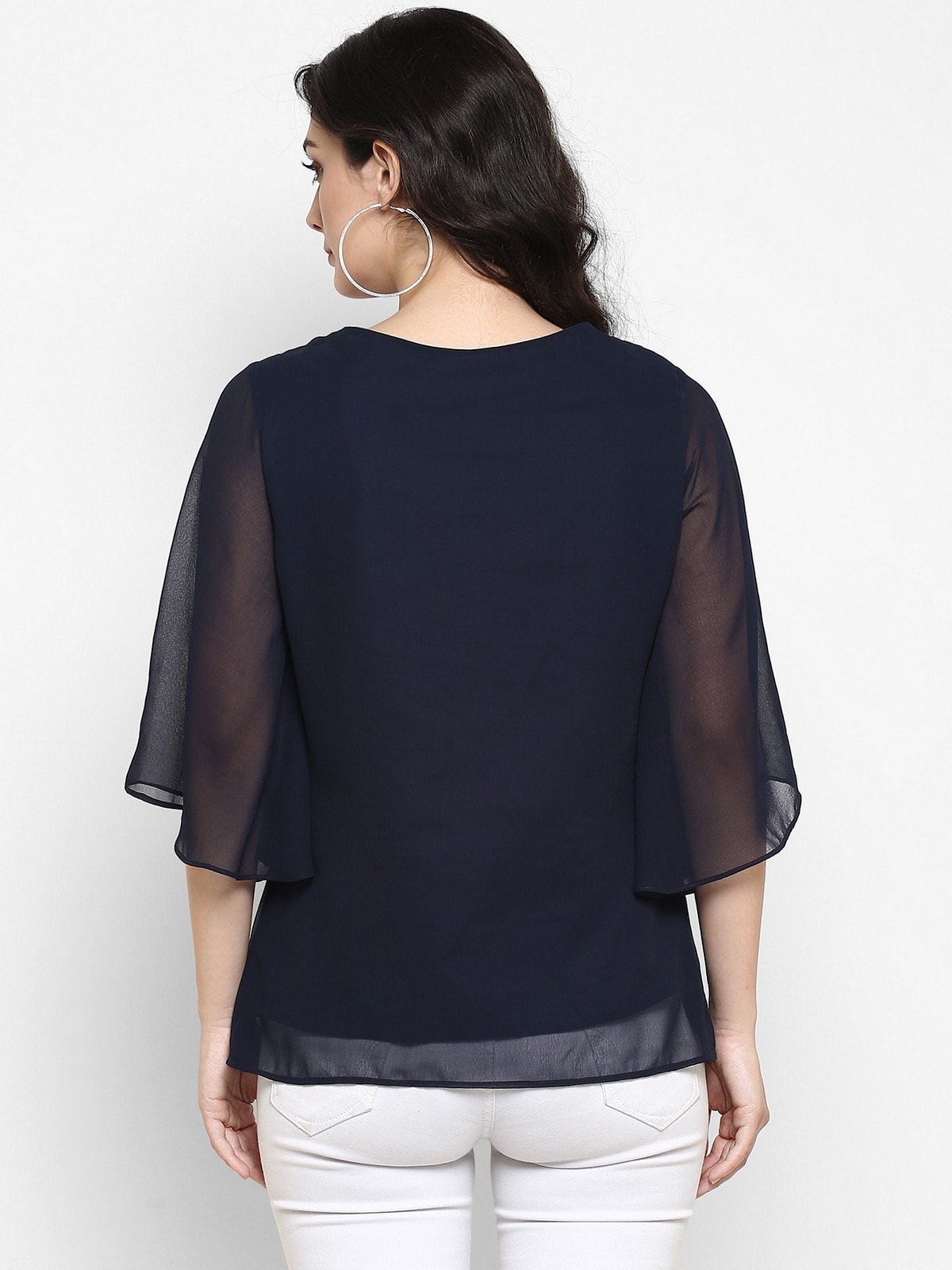 Stradda Womens Embroidered Sheer Top