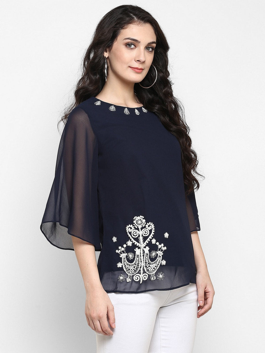 Stradda Womens Embroidered Sheer Top