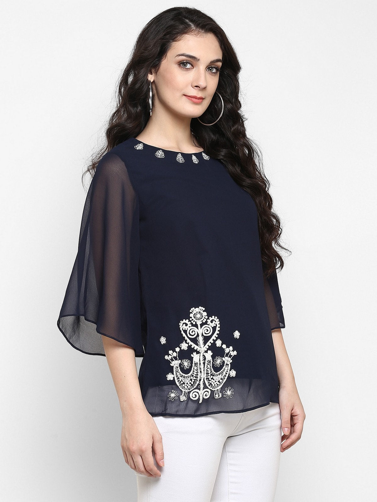 Stradda Womens Embroidered Sheer Top