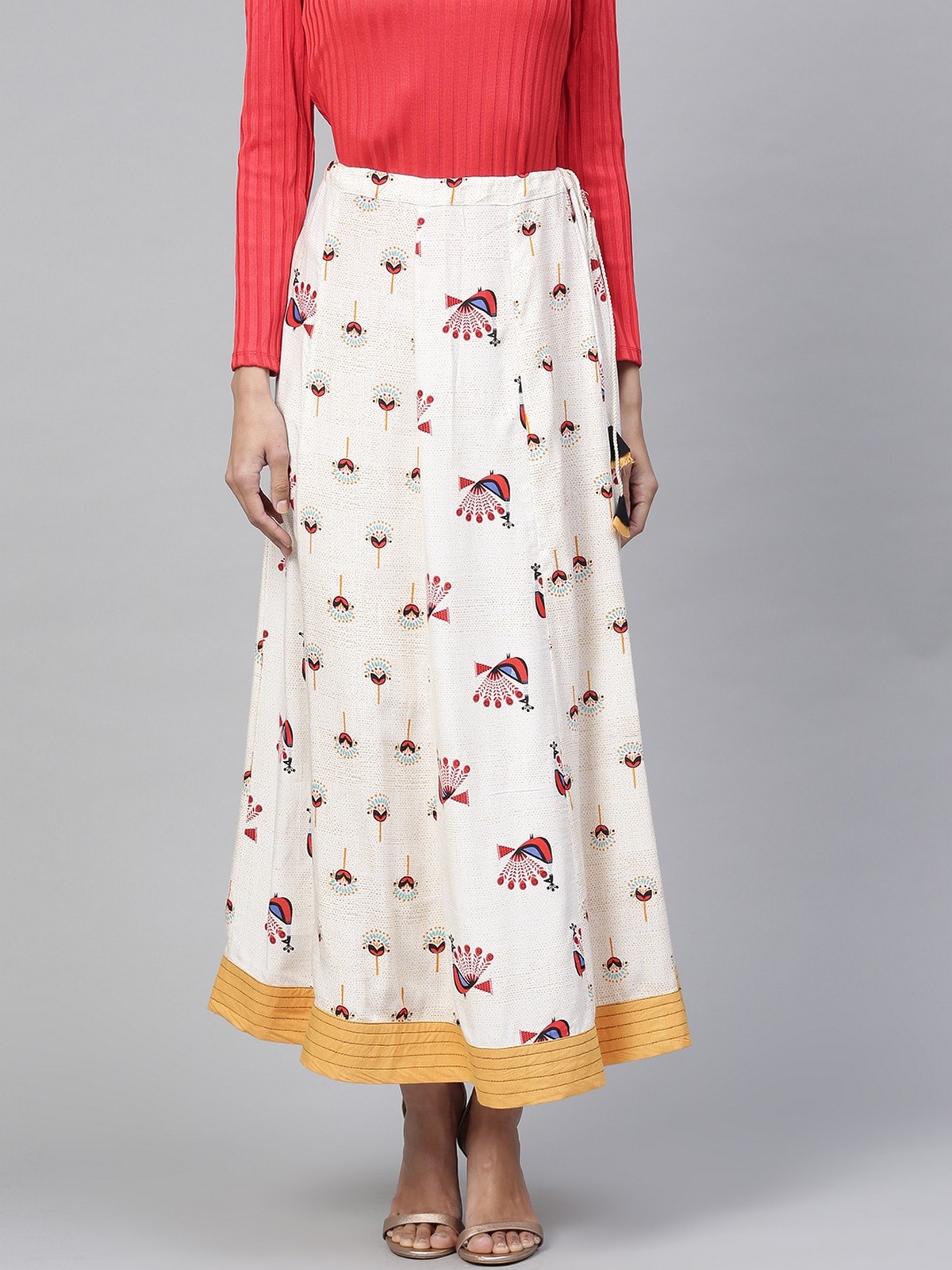 Stradda Womens Peacock Inspired Printed Kalidaar Skirt