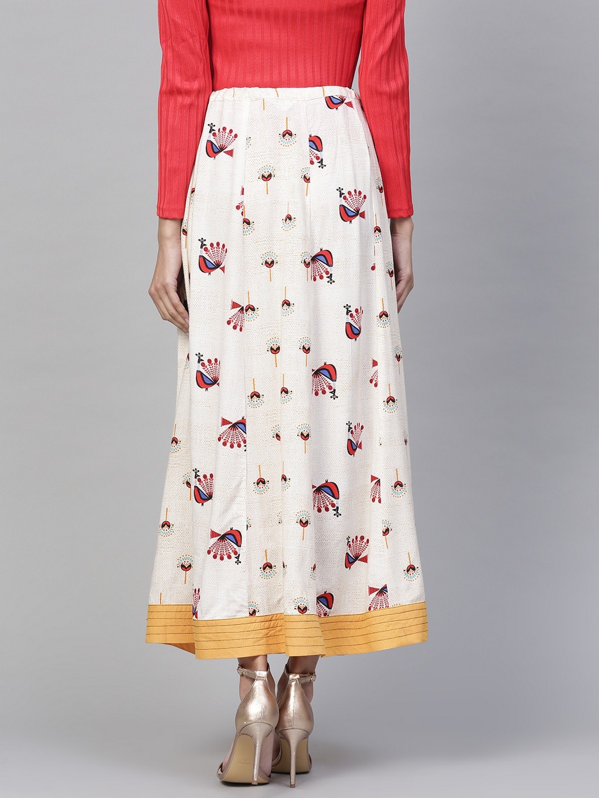 Stradda Womens Peacock Inspired Printed Kalidaar Skirt