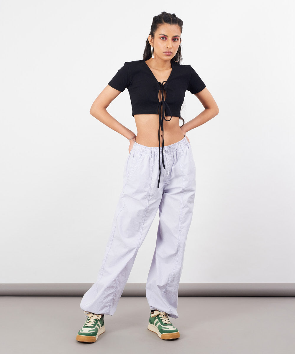 Ribbed tie-up crop top - Black