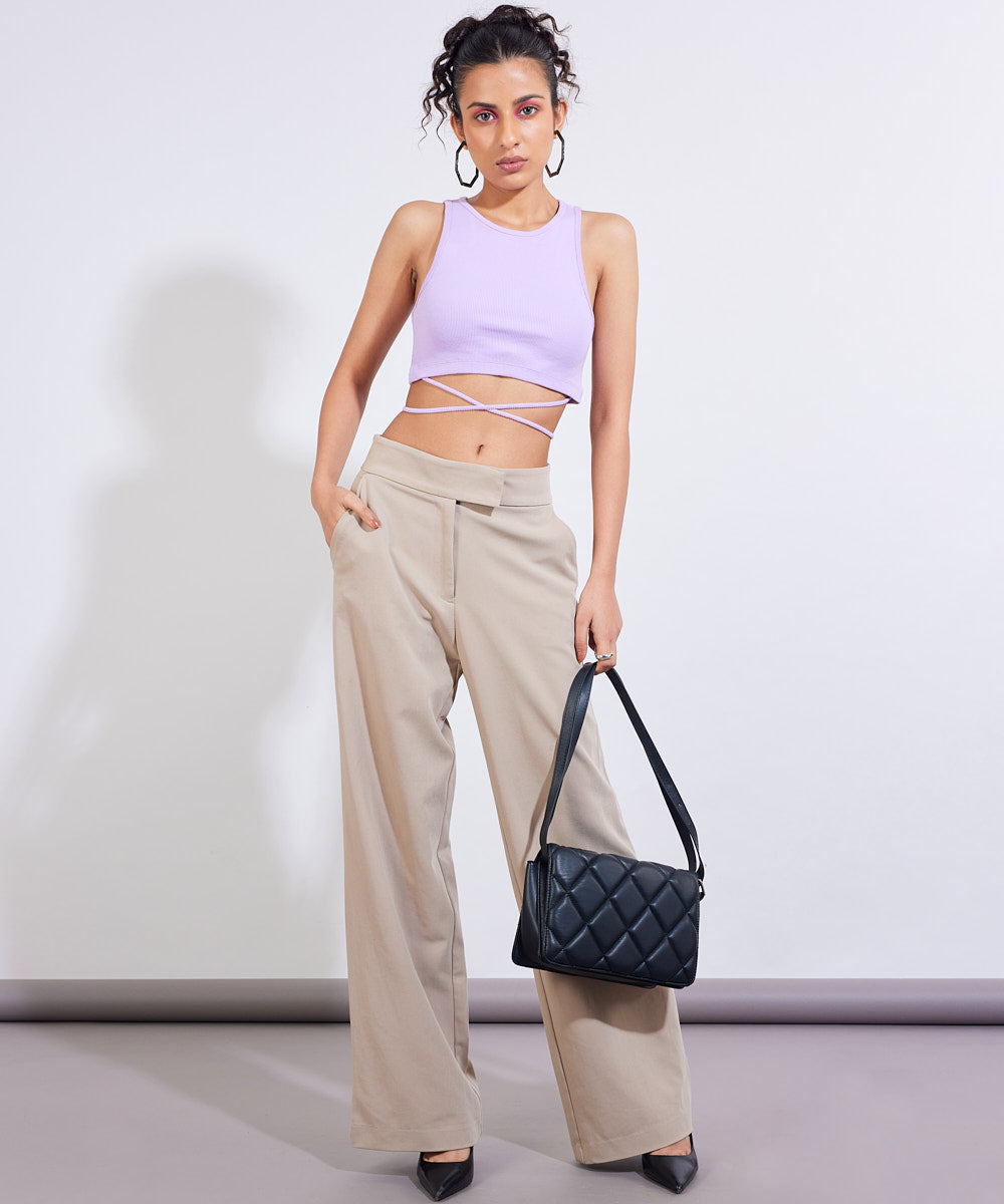 Ribbed tie-detail top - Lilac