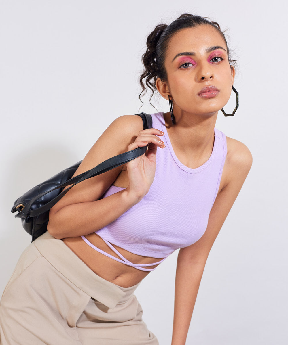 Ribbed tie-detail top - Lilac