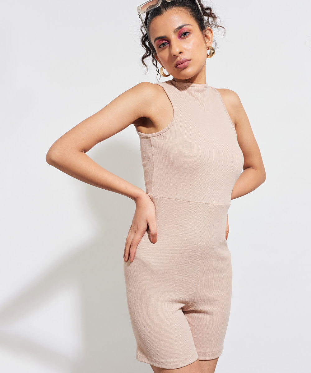 Ribbed Jumpsuit - Beige
