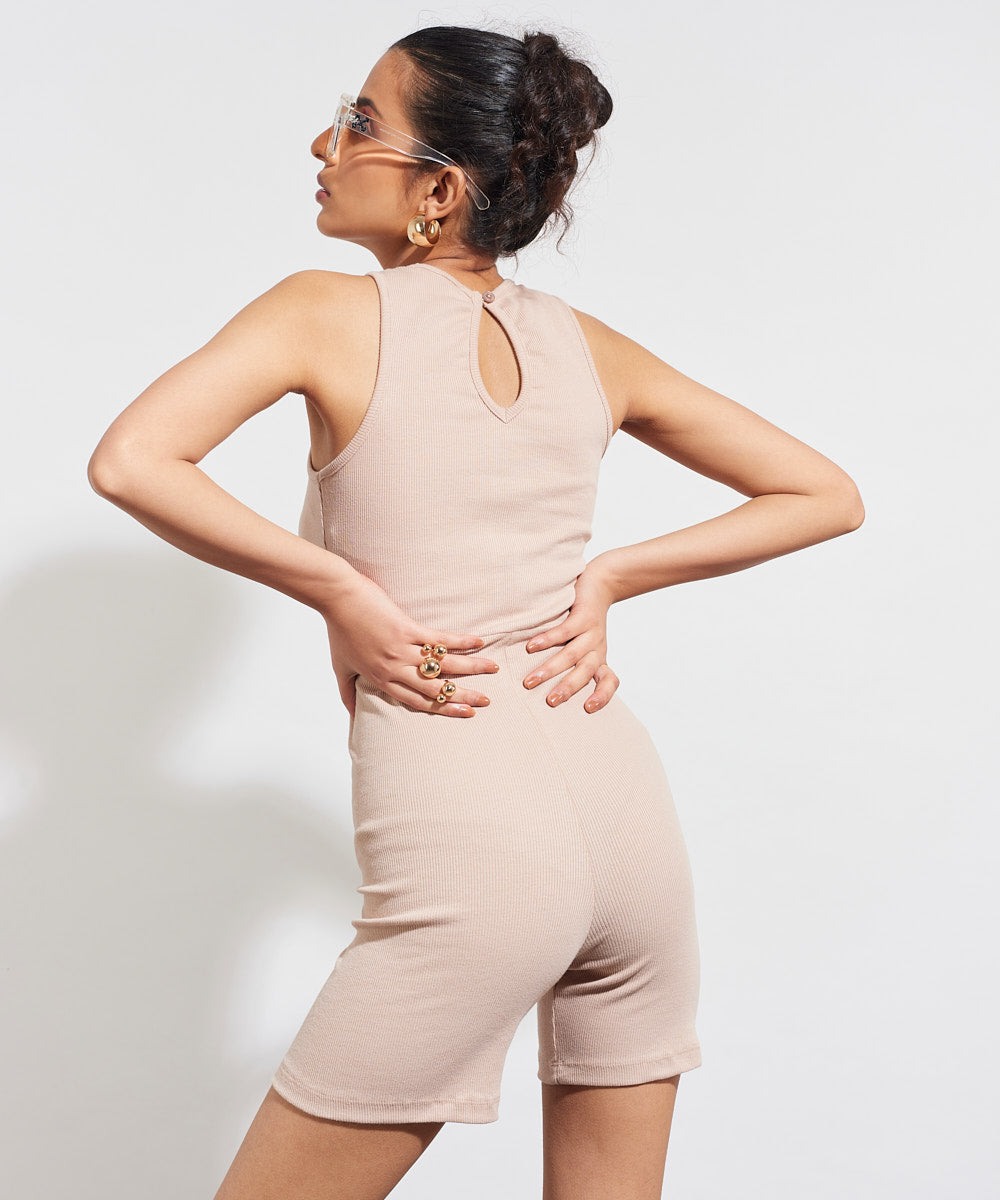 Ribbed Jumpsuit - Beige