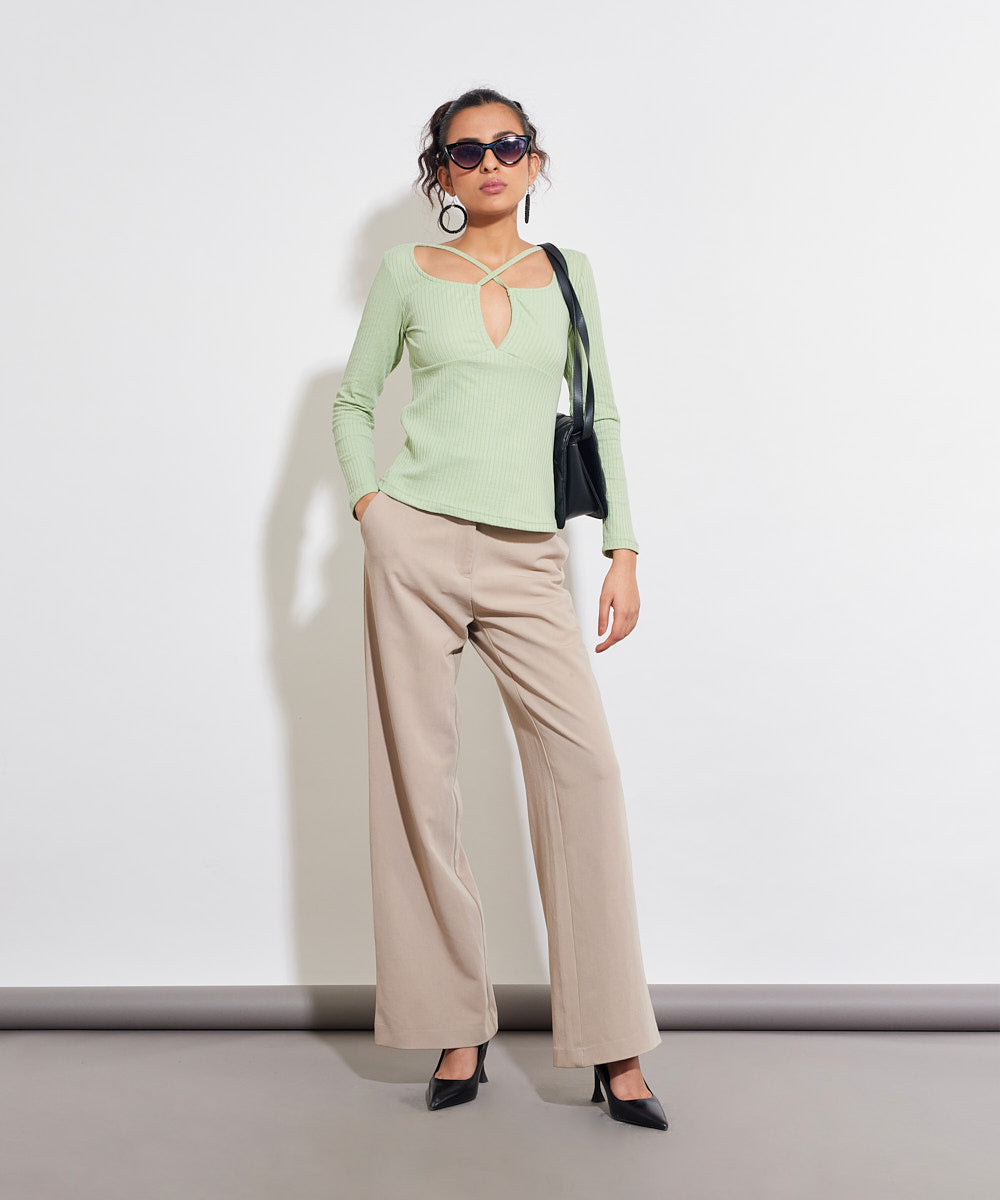 Ribbed Jersey Top - Pastel green