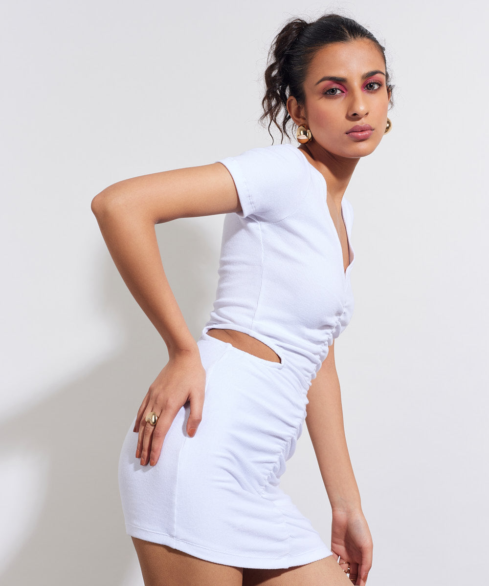 Ribbed Mini bodycon dress - White