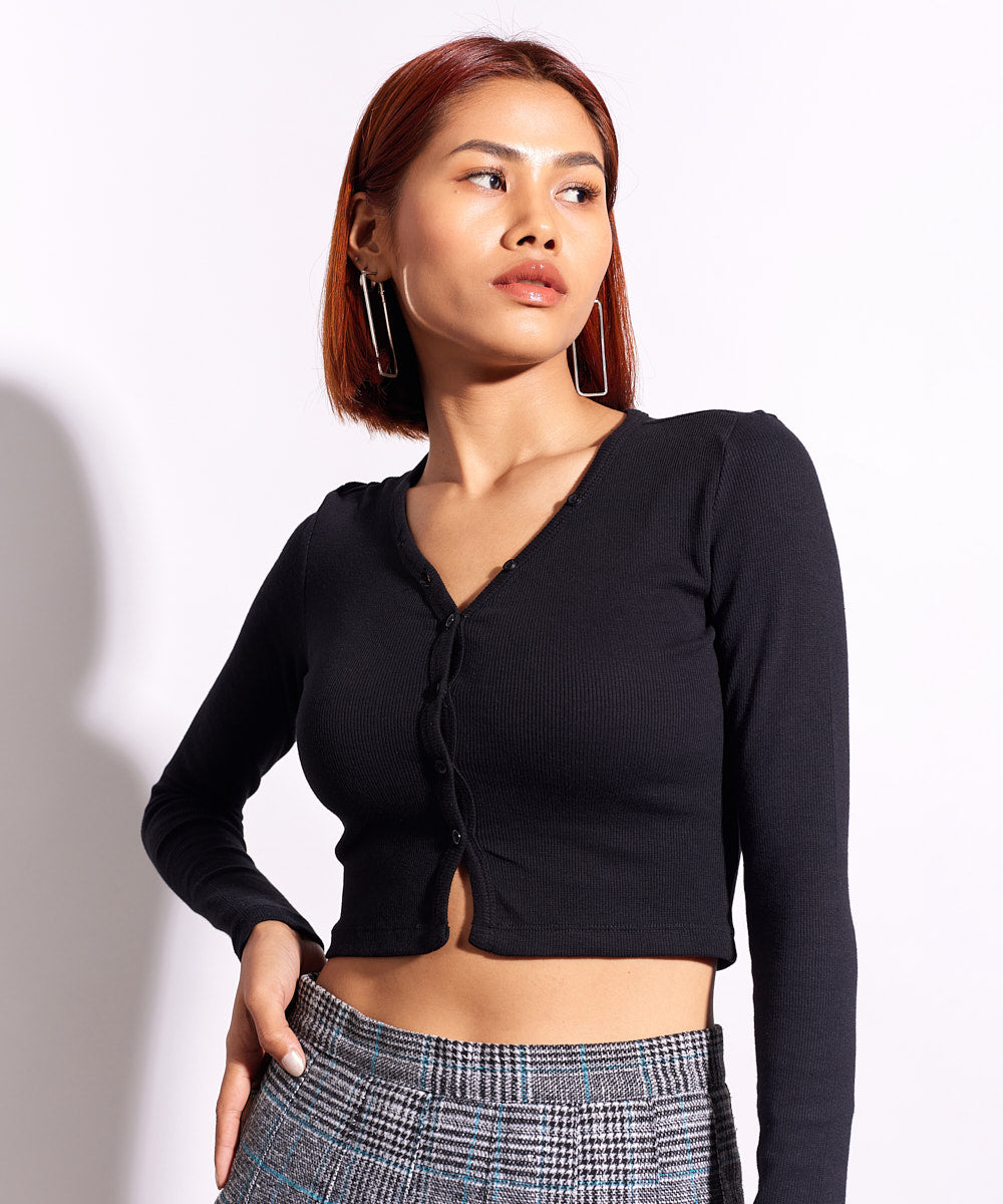 Ribbed Cardigan - Black