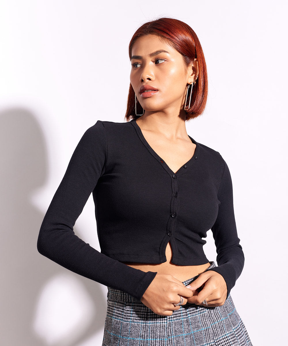 Ribbed Cardigan - Black
