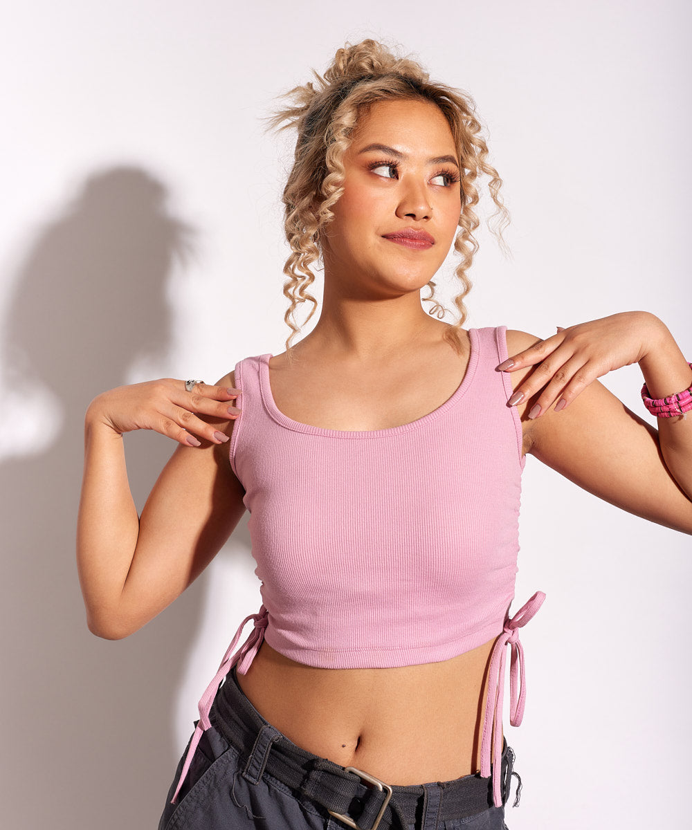 Ribbed String Crop Top - Rose pink