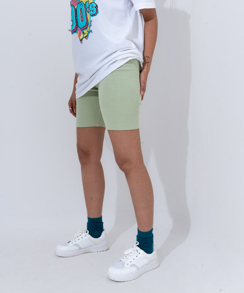 Ribbed Biker Shorts - Light pastel green