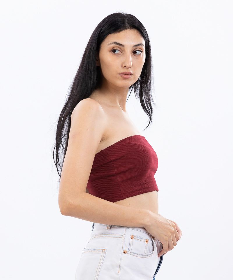 Ribbed Tube Top - Maroon