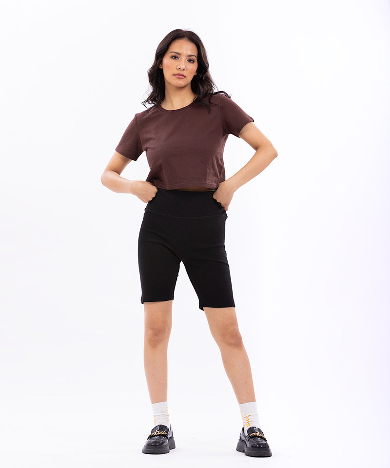 Ribbed Biker Shorts- Black