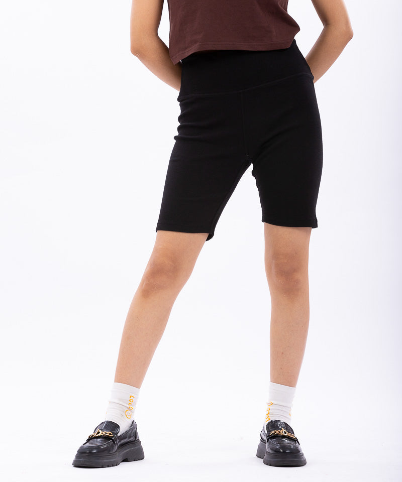 Ribbed Biker Shorts- Black