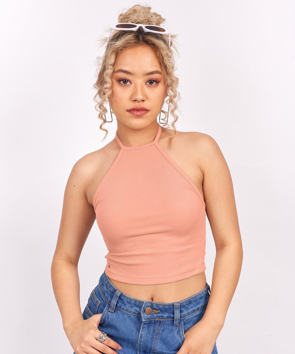 Ribbed Knitted Top - peach