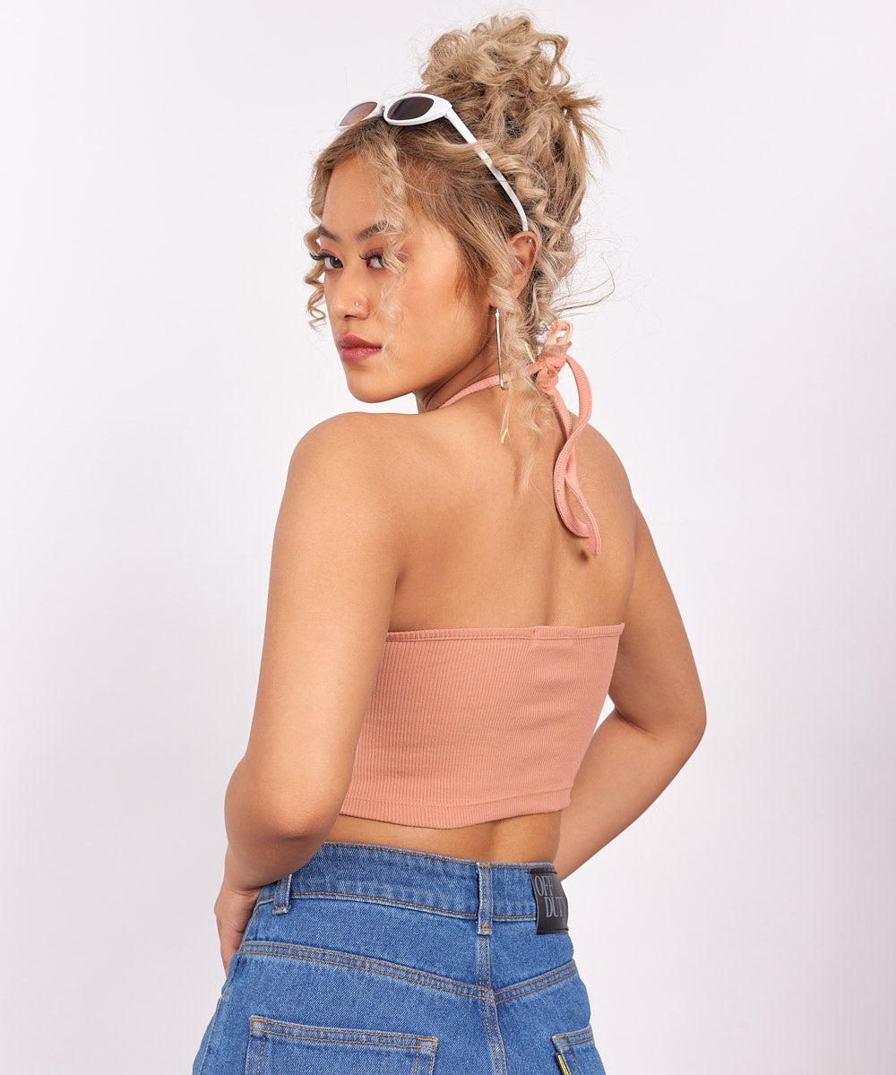 Ribbed Knitted Top - peach