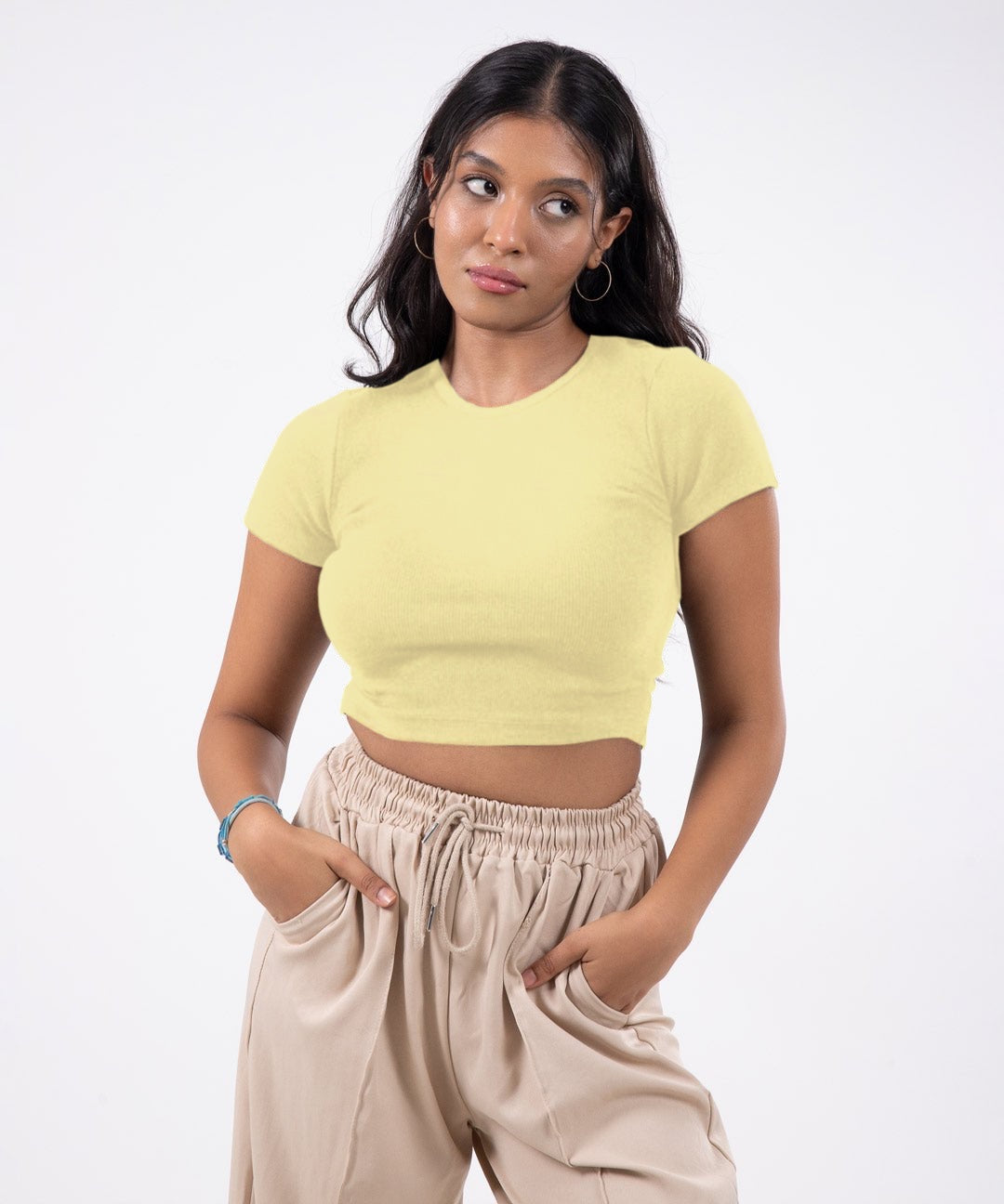 Ribbed Cropped T-shirt - lemon