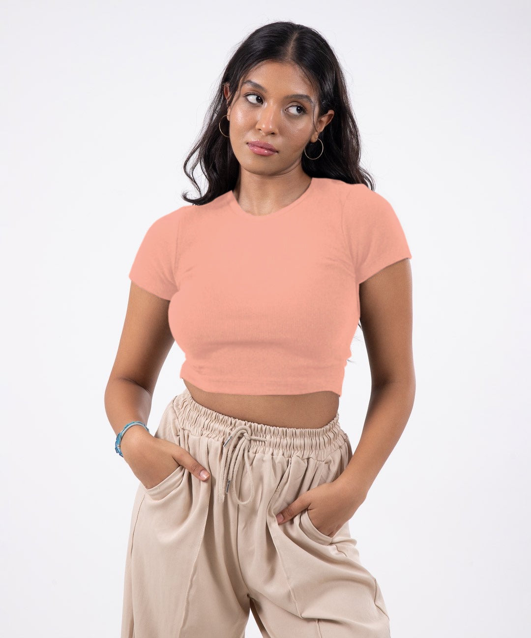 Ribbed Cropped T-shirt - peach