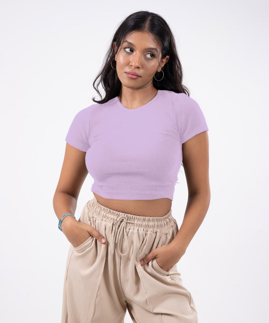 Ribbed Cropped T-shirt - lilac