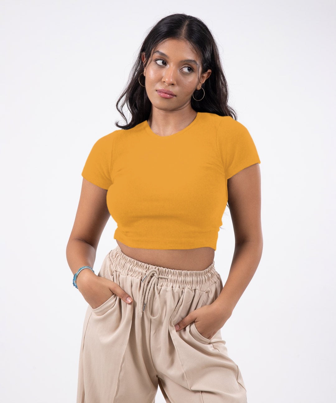 Ribbed Cropped T-shirt - Mustard