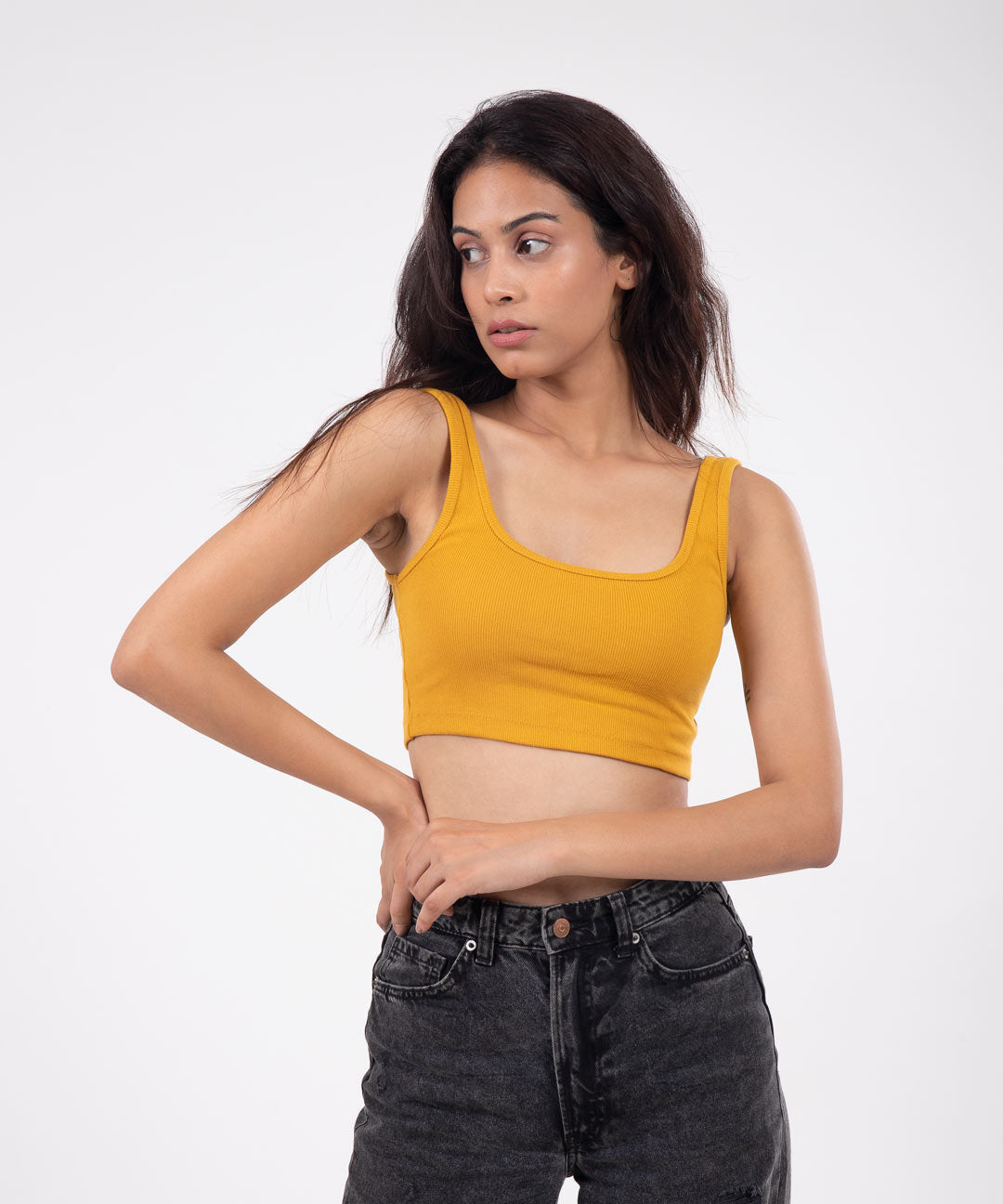 Ribbed Crop Top - Mustard
