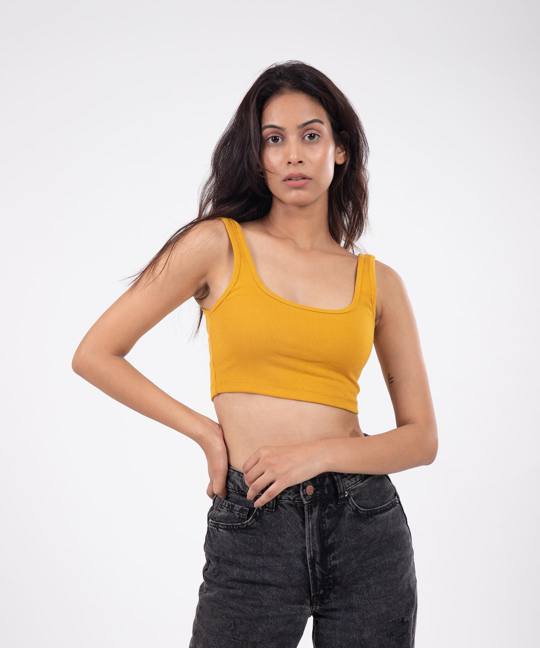 Ribbed Crop Top - Mustard