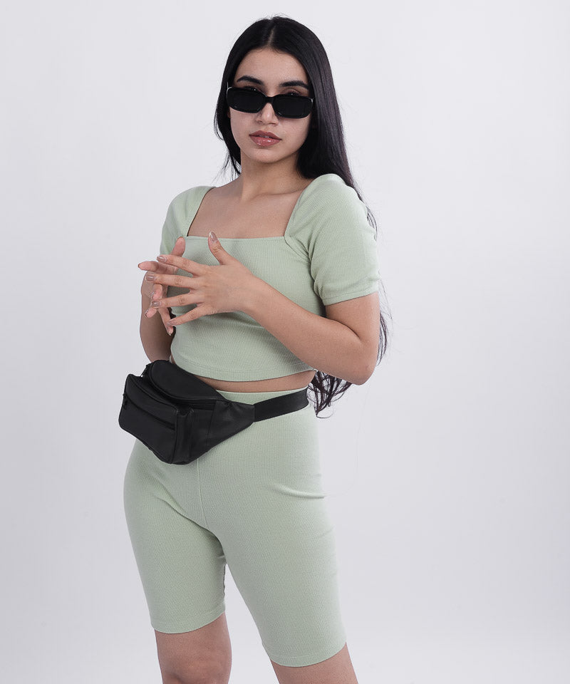 Ribbed long cycling shorts - Pastel green