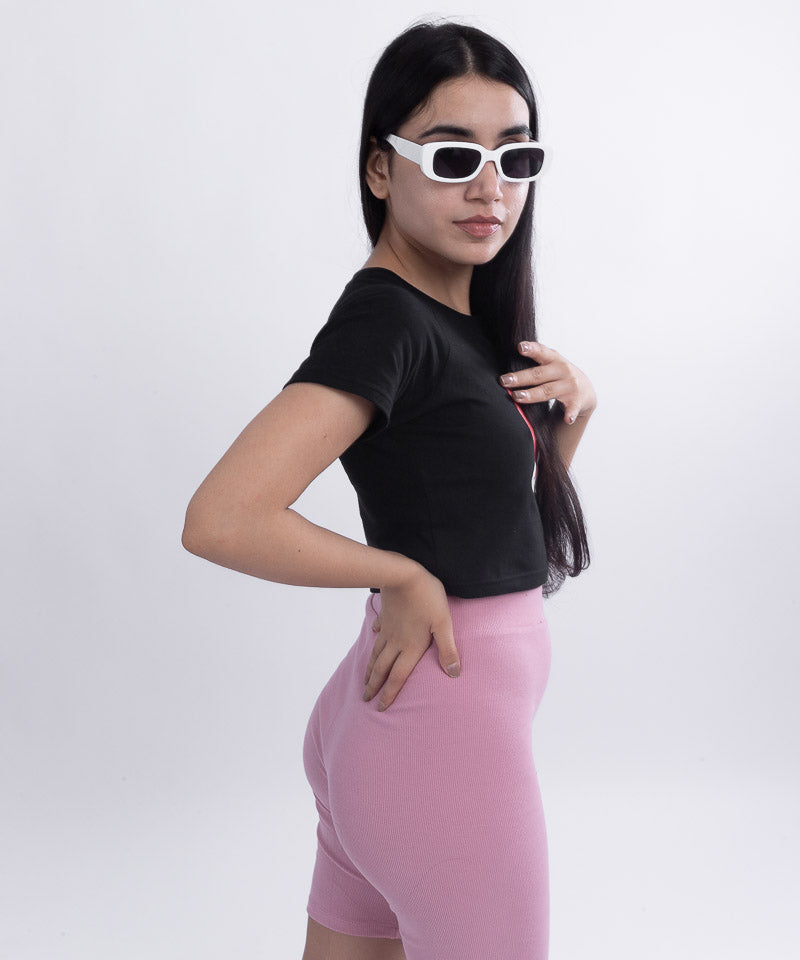 Ribbed long cycling shorts - Rose pink