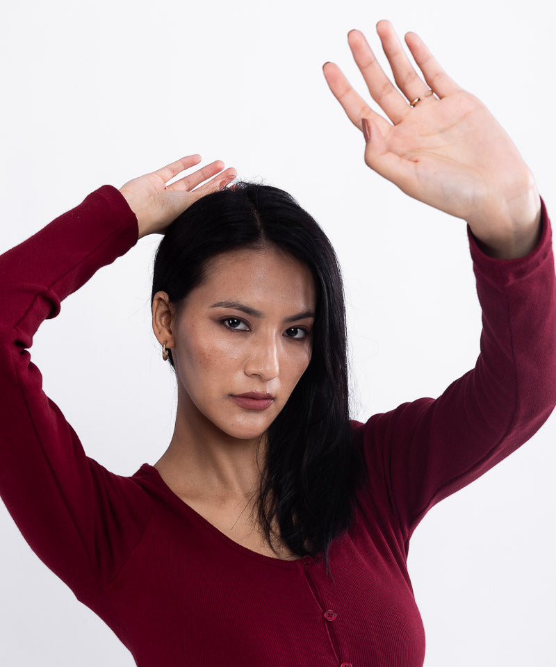 Ribbed Button Down Bodycon Dress - Maroon