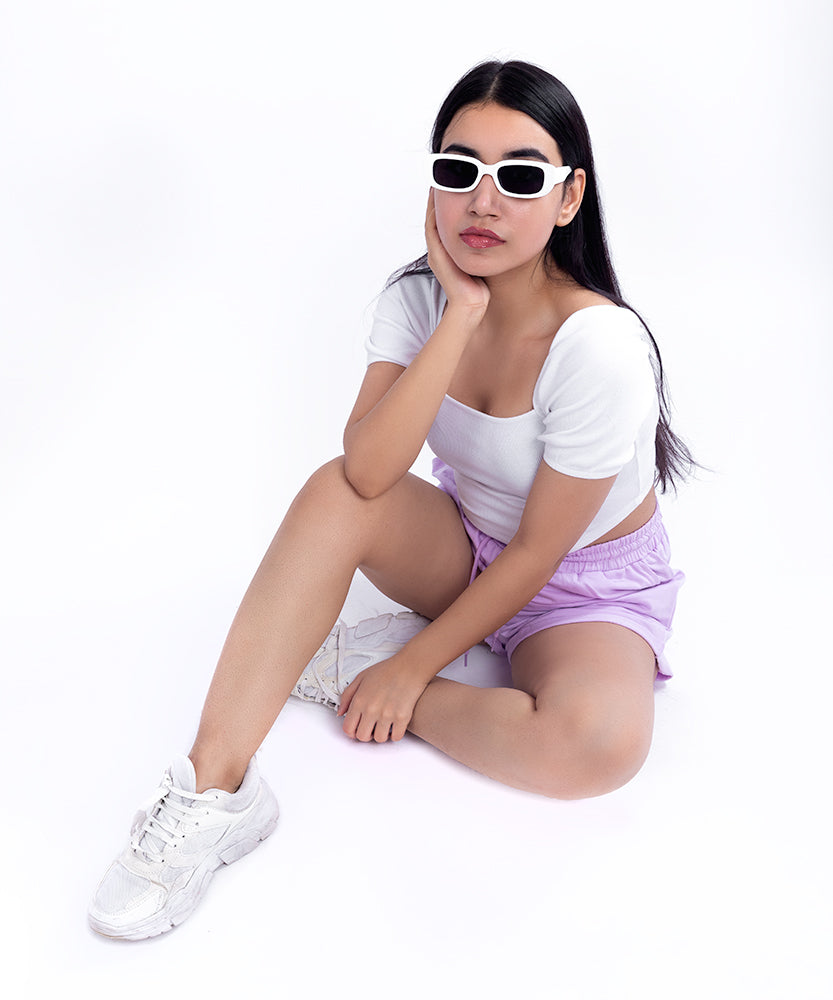 Ribbed Puff Sleeves SquareNeck Top - White