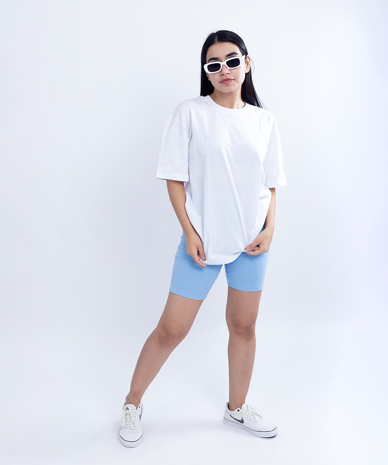 Ribbed long cycling shorts - Light blue