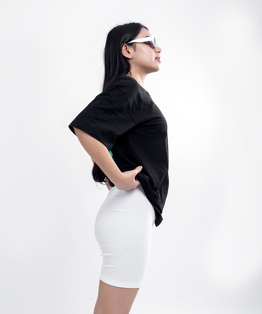 Ribbed long cycling shorts - White