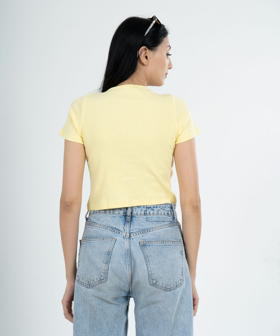 Ribbed Button Top V-Neck - Lemon