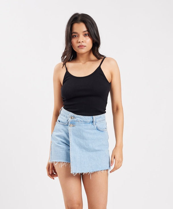 Ribbed Shoulder Strap Thong Body Suit - Black