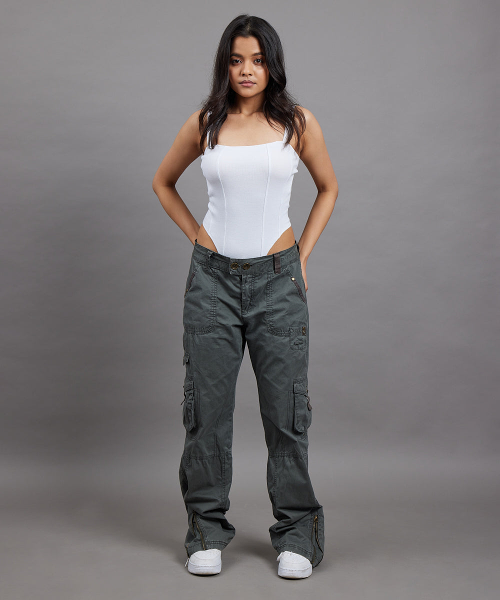 Ribbed Square Neck Thong Body Suit - White