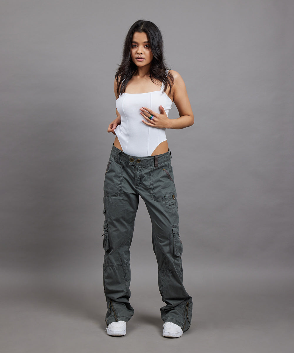 Ribbed Square Neck Thong Body Suit - White